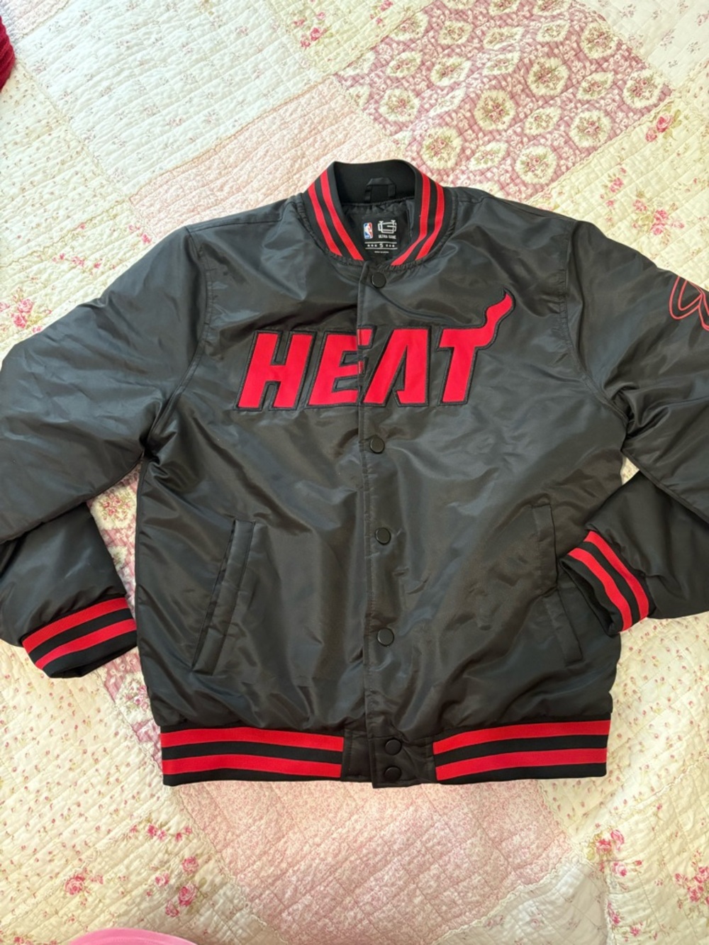 NWOT Miami HEAT Black & Red Satin Varsity Jacket